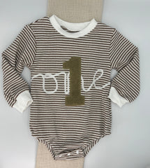 "One" Romper Tan Long Sleeves