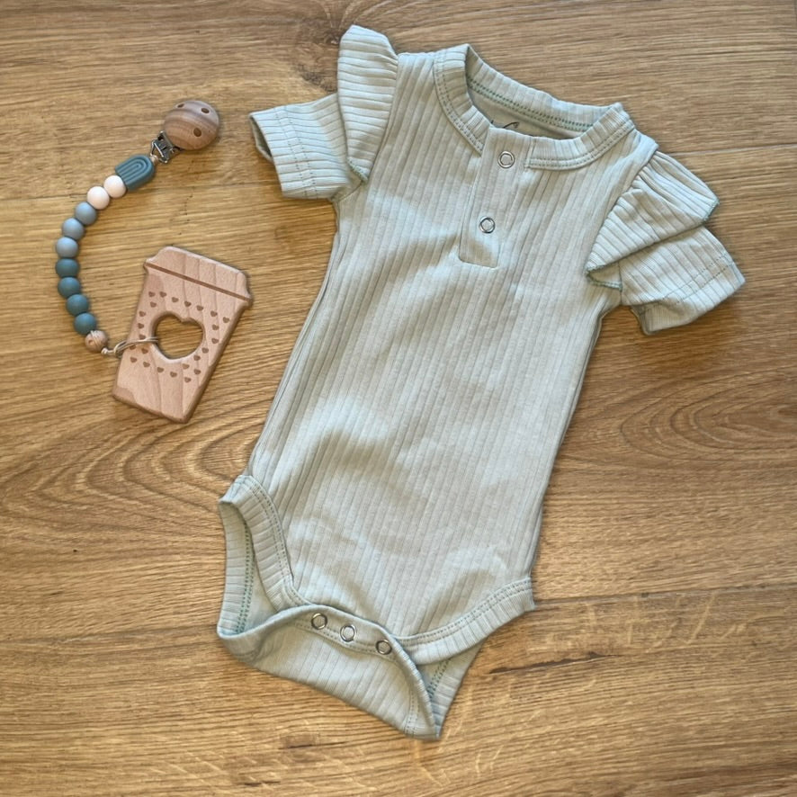 Organic Cotton Frilled Onesie Light Green
