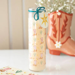Howdy Cowboy Boot Print Floral Tube Candle